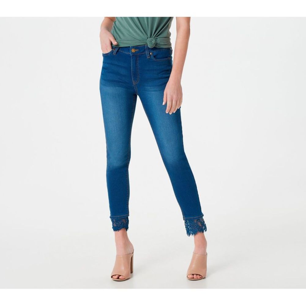 Lace-Hem Skinny Jeans - Blue